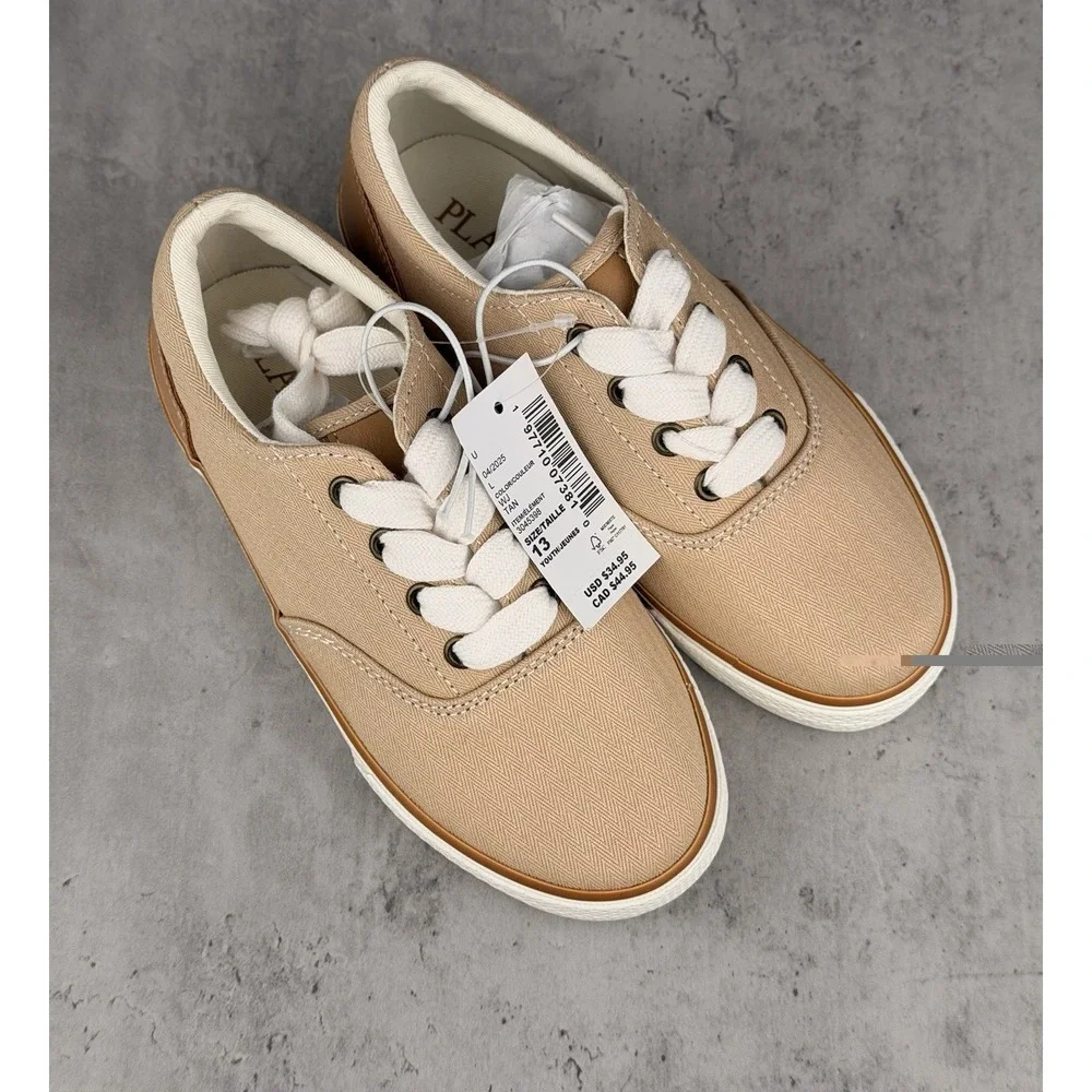 The Children's Place Kids Canvas Lace Up Sneakers Beige Tan Size 13 Little Kid